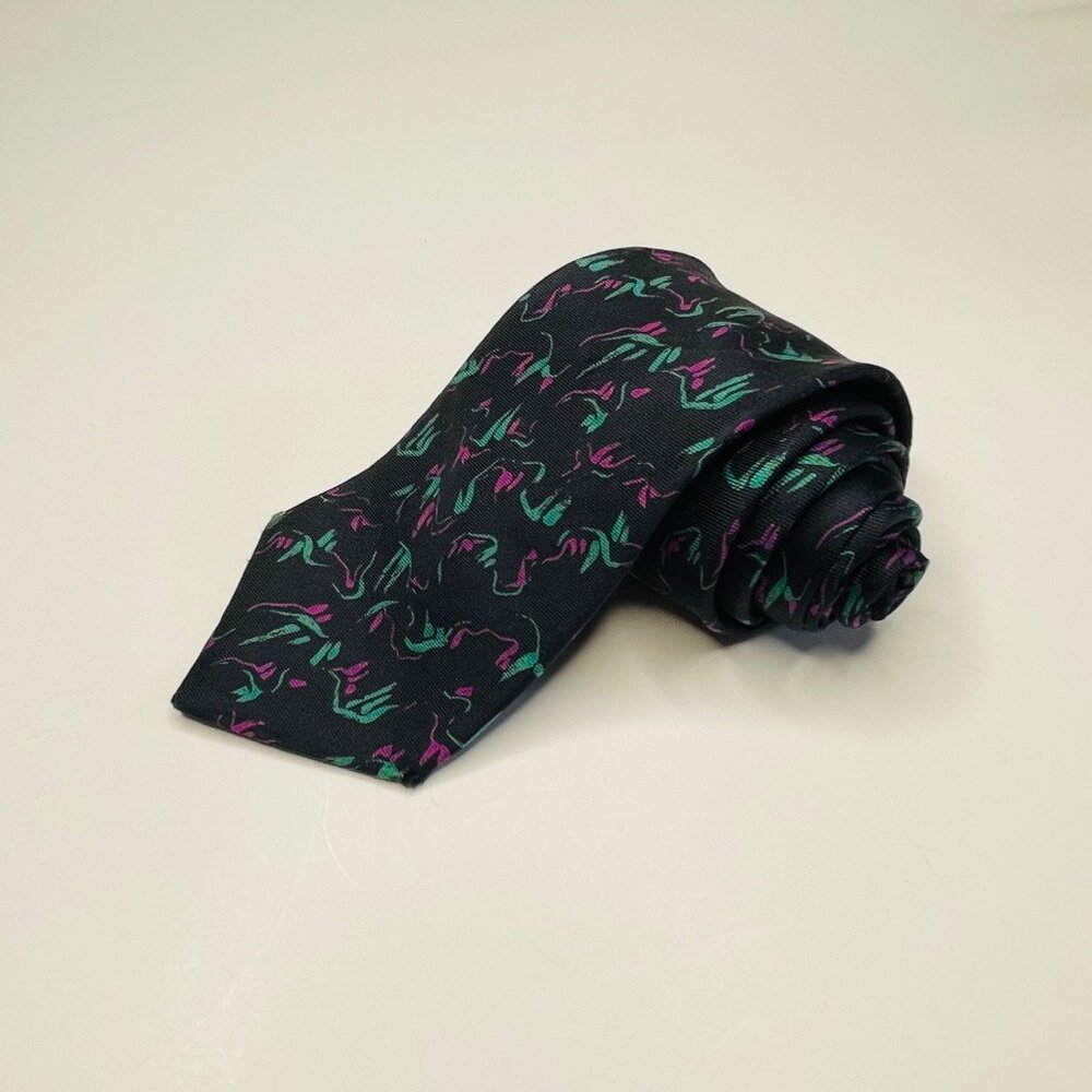 Vintage 80s Black Silk Necktie